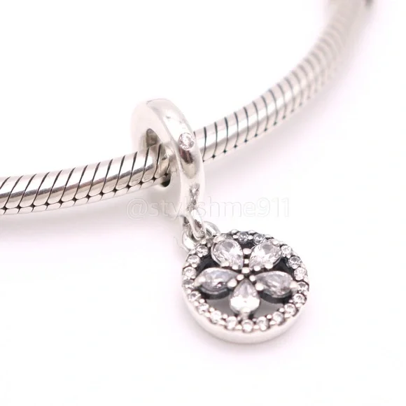 Authentic PANDORA Sterling Silver Sparkling Snowflake Circle Dangle Charm - Picture 3 of 10